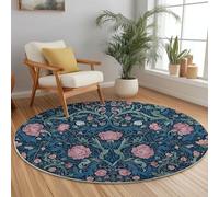 Round Rugs Living Room 80 cm, William Morris Vintage Floral Texture Printed, Area Rugs for Bedroom Non Slip -Colorful Modern Soft Plush Carpets, Non Shedding Bedside Rug for Kids Room