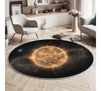 Round Rugs Living Room 80cm,Cosmic Sci-Fi Style Area Rugs, Machine Washable Non-Slip Carpet,Low Pile Non-Shedding Solar System Sun Illustration Design Dining Room, Bedroom,Yellow