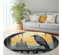 Round Rugs Living Room 90cm, Gothic Area Rugs Machine Washable Non-Slip Carpet Architecture Animal Crow Low Pile Non-Shedding printed carpet Suitable for dining room bedroom Color