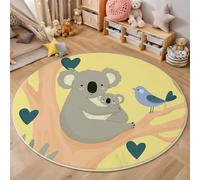 Round Rugs Living Room - Cute Koalas Area Rugs 200 Cm For Bedroom Anti Slip - Cartoon Animals Super Soft Thin Fleece Small Fluffy Shaggy Rug Non Shedding, Pale Yellow Washable Carpet