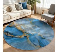 Round Rugs Marble Pattern Moire Circle Area Rug 150 cm | Abstract Modern Circular Carpet for Living Room Bedroom Dorm Dining Room Table, Non Slip Soft Low Pile Stain Resistant, Blue