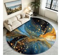 Round Rugs Marble Texture Circle Area Rug 90 cm | Abstract Circular Carpet for Living Room Bedroom Dorm Dining Room Table, Non Slip Soft Low Pile Stain Resistant, Blue