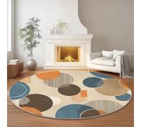 Round Rugs Minimalist Geometric Circles, 100 cm Soft Non Slip & Shedding Carpet Floor Mat for Bedroom Living Room Playroom Coffee Table - Brown Print Machine Washable Area Rug
