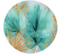 Round Rugs Minimalist Style Living Room 100cm, Blue Low Pile Rugs Machine Washable Non-Slip Carpet, Non-Shedding Retro Botanical Palm Leaf Printed Design for Dining Room Bedroom