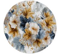 Round Rugs Modern Living Room 90cm, Apricot Low Pile Rugs Machine Washable Non-Slip Carpet, Non-Shedding Flowers Plants Palm Leaves Printed Design for Dining Room Bedroom