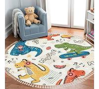 Round Rugs Music Lover Dinosaur Childish for Kids Fashion Childish with Cute Boho Area Rug Linen and Cotton Carpet Meditation Rug Washable Hallway Runner Mat Accent Rug for Bedroom Bathroom 3ft