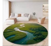 Round Rugs, Non Slip Washable Green Area Rug for Living Room Kids' Room Nursery Dining Room - Natural Landscape Woods River, Soft, Non Shedding Floor Carpets - 120 cm