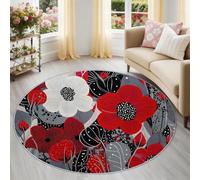 Round Rugs Red Abstract Nature Machine Washable Durable Carpet Office | 60 cm Non Slip Round Rug, Floral Plants Leaves Polka Dots Low Pile Carpet for Living Room Bedroom Kitchen Hall