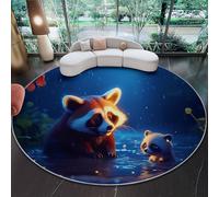Round Rugs Red Panda Butterfly Cute Nature Rug for Living Room Circle Area with Non Slip Backing Washable 90 cm (Round) for Bedroom Soft Printed Carpet for Living Room Kids Room Gray Blue