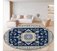 Round Rugs Retro Floral Pattern Symmetry Rug for Living Room Circle Area with Non Slip Backing Washable 100 cm (Round) for Bedroom Soft Printed Carpet for Living Room Kids Room Navy Blue Brown