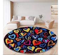 Round Rugs Simple Strokes Love Fun Rug for Living Room Circle Area with Non Slip Backing Washable 100 cm (Round) for Bedroom Soft Printed Carpet for Living Room Kids Room Color