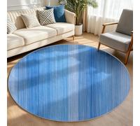 Round Rugs Striped Vertical Lines Circle Area Rug 120 cm | Bohemian Modern Circular Carpet for Living Room Bedroom Dorm Dining Room Table, Non Slip Soft Low Pile Stain Resistant, Blue
