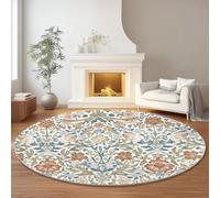 Round Rugs William Morris Botanical Flowers, 150 x 150 cm Soft Non Slip & Shedding Carpet Floor Mat for Bedroom Living Room Playroom Coffee Table - Light Color Print Machine Washable Area Rug