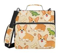 Round Rump Pup Dinosaur Pet 1.5-Inch 3-Ringing Binder Zipper with Shoulder Strap & Handle Waterproof Portable Portfolio for Middle School