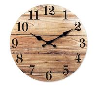 Round Rustic Wall Clocks Battery Operated 16 Inch Large Wall Clocks for Living Room Decor Brown Wood Wall Clock Silent Non Ticking (No Solid Wood, It is with MDF Material)