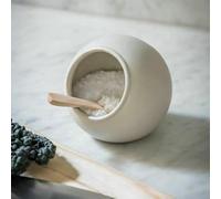 Round Salt Cellar with Wooden Spoon, Ceramic White Salt Cellar Pig Jar, Kitchen Storage Pot, Foodies Gift