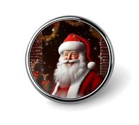 Round Santa Christmas Zoom Brooch Classic Mini Pin 1 Inch Aluminum Alloy Lapel Pin Personalized Button Badge for Backpack Hat Suit Jacket Clothing Decoration