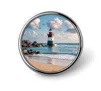 Round Sea Lighthouse Sandbeach Brooch Classic Mini Pin 1 Inch Aluminum Alloy Lapel Pin Personalized Button Badge for Backpack Hat Suit Jacket Clothing Decoration