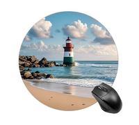 Round Sea Lighthouse Sandbeach Mouse Pad Non-Slip Rubber Base Waterproof Mouse Mat Travel Portable Gaming Mousepad for Office Work Home Computer Laptop Personalized Accessory