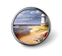 Round Sea Lighthouses Sandbeach Brooch Classic Mini Pin 1 Inch Aluminum Alloy Lapel Pin Personalized Button Badge for Backpack Hat Suit Jacket Clothing Decoration