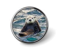 Round Sea Otter Lapel Pin Metal Brooch Personalized Novelty Pin Cute Button Badge Safety Pin Fashion Jewelry Accessories Gift for Clothes Hat Backpack Bag
