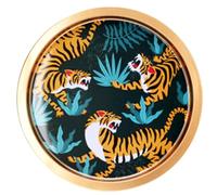 Round Serving Tray Metal Food and Drinks Beverages Coffee Tray Decorative for Parties Bars Gatherings Home Breakfast Dinner Table Tray Colourful Print Large 35.5cm (Tiger)