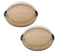 Round Serving Tray with Clear Lid - 2 Pack Wooden Aperitif Dish, Small Charcuterie Boards and Fridge Storage Container, Portable Snackle Box for Fruits Snacks Veggie for Kitchen, Party, Trave, Picnic