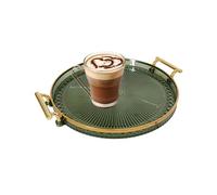 Round Serving Tray with Gold Handles - Elegant Transparent Fruit Plate | Decorative Double Ear Tray for Snacks, Coffee, Bathroom, Kitchen, Living Room, Perfect for the