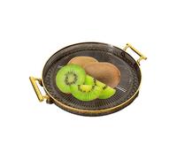Round Serving Tray with Gold Handles - Elegant Transparent Fruit Plate | Decorative Double Ear Tray for Snacks, Coffee, Bathroom, Kitchen, Living Room, Perfect for the