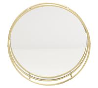 (Round) Set of 2 Metal Gold Decorative Mirror Trays Vanity Perfume Decor Candle Holders