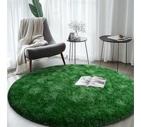 Round Shaggy Plush Rug for Living Room, Furry Carpet for Teen's Room, 5'X5'Non-Slip Carpet Home Decor, Deep Green Round Area Rugs