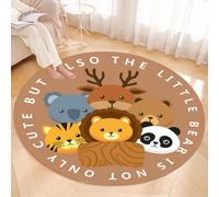 Round Shaggy Rug Fluffy Area Rug Nursery Kids Lion (Brown, 80x80cm)