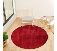 Round Shaggy Solid Color Plush Pile Cobalt CLAIRE Area Rug Livabliss Red 120cm x 120cm