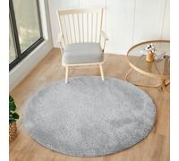 Round Shaggy Solid Color Plush Pile Grey CLAIRE Area Rug Livabliss Grey 120cm x 120cm