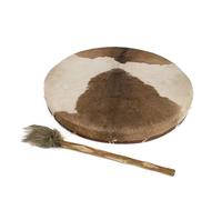 Round Shaman Drum - Natural Hairy Goatskin with Plush Beater (22in (55cm) diameter)