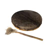 Round Shaman Drum, Shaman Drum - Natural Hairy Goatskin with Plush Beater (45cm)