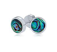 Round Shape Bezel Set Iridescent Abalone Shell Stud Earrings For Women .925 Sterling Silver 7MM