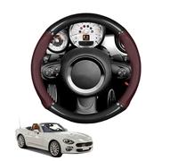Round Shape Car Steering Wheel Cover For 124 Spider 2015+ Carbon Fiber and Microfiber PU Leather Breathable Anti-Slip Sport Protector Cover Auto Interior Accessories Glossy(Wine red)