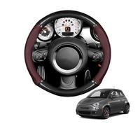 Round Shape Car Steering Wheel Cover For 500 (312) 2007-2020 Carbon Fiber and Microfiber PU Leather Breathable Anti-Slip Sport Protector Cover Auto Interior Accessories Glossy(Wine red)