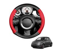 Round Shape Car Steering Wheel Cover For 500 (312) 2007-2020 Carbon Fiber and Microfiber PU Leather Breathable Anti-Slip Sport Protector Cover Auto Interior Accessories Glossy(Red)
