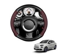 Round Shape Car Steering Wheel Cover For 500X 2014-2022 Carbon Fiber and Microfiber PU Leather Breathable Anti-Slip Sport Protector Cover Auto Interior Accessories Glossy(Wine red)