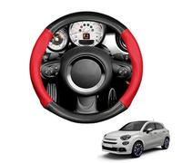 Round Shape Car Steering Wheel Cover For 500X 2014-2022 Carbon Fiber and Microfiber PU Leather Breathable Anti-Slip Sport Protector Cover Auto Interior Accessories Glossy(Red)