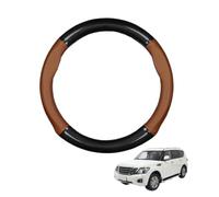 Round Shape Car Steering Wheel Cover For Patrol Y62 2010-2020 Carbon Fiber and Microfiber PU Leather Breathable Anti-Slip Sport Protector Cover Auto Interior Accessories Glossy(Light brown)