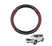 Round Shape Car Steering Wheel Cover For Patrol Y62 2010-2020 Carbon Fiber and Microfiber PU Leather Breathable Anti-Slip Sport Protector Cover Auto Interior Accessories Glossy(Wine red)