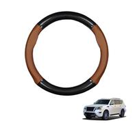 Round Shape Car Steering Wheel Cover For Patrol Y63 2024+ Carbon Fiber and Microfiber PU Leather Breathable Anti-Slip Sport Protector Cover Auto Interior Accessories Glossy,Light brown