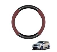 Round Shape Car Steering Wheel Cover For Patrol Y63 2024+ Carbon Fiber and Microfiber PU Leather Breathable Anti-Slip Sport Protector Cover Auto Interior Accessories Glossy,Wine red