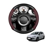Round Shape Car Steering Wheel Cover For Punto EVO (199) 2008-12 Carbon Fiber and Microfiber PU Leather Breathable Anti-Slip Sport Protector Cover Auto Interior Accessories Glossy(Wine red)