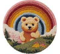 Round Shape Latch Hook Kits Rug Little Bear Under The Rainbow 20X20Inch (50X50Cm) Diy Cushion Rug Carpet Making Crochet Hook Kits Preprinted Pattern Canvas Cushion Arylic Yarn Hooking Kits R
