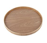 Round Shape Solid Wood Tea Coffee Snack Food Serving Tray Plate Restaurant Home Use Durable Modern Elegant Black Wooden 37.5cm (Wood Color)