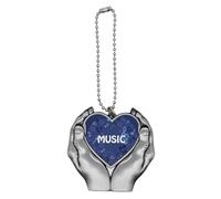 Round-Shaped Music Note Dark Blue Car Keychain Heart Pendant Ornament Charm